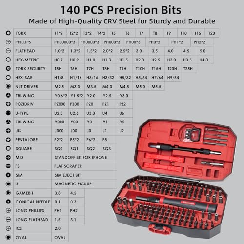 SHARDEN 153 in 1 Precision Screwdriver Set for Electronic Repair Red - color: 153 in 1 Red