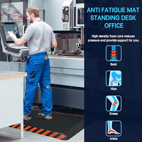 FEATOL 0.9" Anti Fatigue Mat for Industrial & Standing Mat & Home Kitchen - color: Orange Border, size: 39"L x 20"W x 0.9"Th