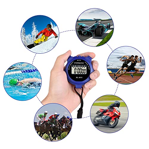 Vicloon Digital Timer, Simple Sport Timer with Large Display, Single Lap Split Stopwatch, 12/24 Hour Clock Alarm Date for Coaches Kids Training Swimming Running (Blue) - color: Blue