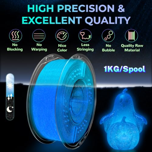 PLA+ 3D Printer Filament, Glow in The Dark Glitter Shiny Firefly Blue PLA+ Filament 1.75mm, Long-Lasting Glow & High-Brightness 3D Filament, Ideal for Christmas Decorations - 1kg Spool - color: Firefly Blue