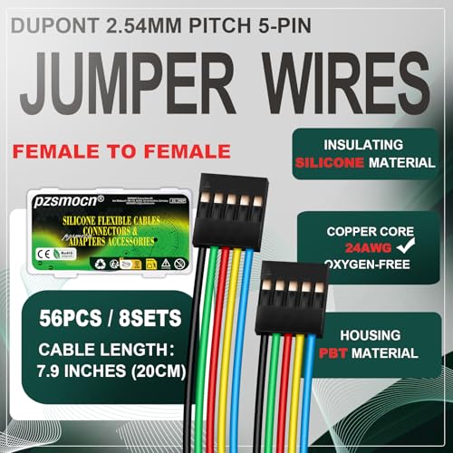 8Sets/56Pcs 24AWG 20cm Dupont 2.54mm 5Pin Black F-F Header Cable - size: 5-Pin, style: Female to Female