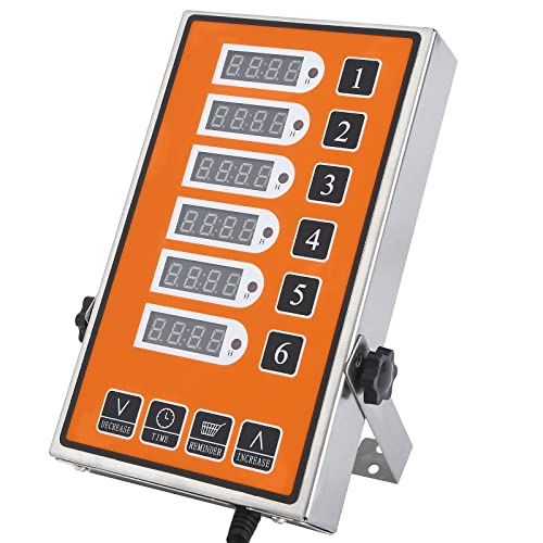6 Channel Commercial Kitchen Timer Digital Stainless Steel Timer - color: Yellow