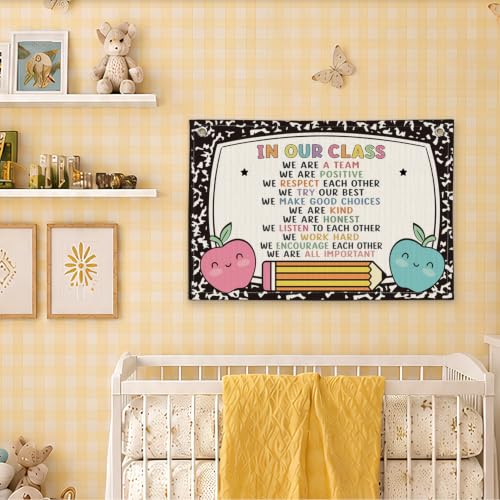 Classroom Golden Rule Poster Decor Canvas Wall Hanging Banner - color: 00-In Our Class - Apple Theme