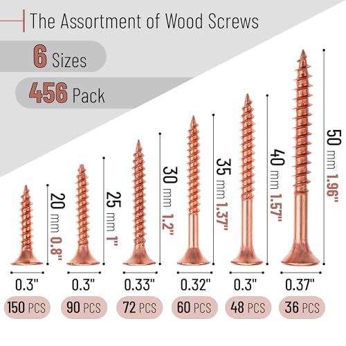 Mr. Pen- Wood Screws Assortment Kit, 456 pcs, Rose Gold, Phillips Head - color: Rose Gold, size: 456 pcs