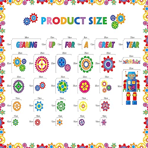 Fulmoon 52 Pcs Gear Bulletin Board Set Classroom Steam Robot Wall Decor