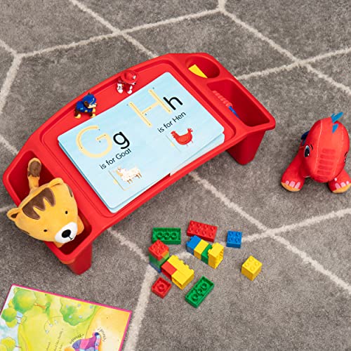 Mind Reader Kids Lap Desk, Portable Activity Tray with Side Storage, Stackable Plastic Desk for Drawing, Snacks, Study, Set of 2, Red - color: Red