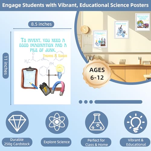 WINDVALE 6 Science Posters for Classroom – Inspirational and Educational STEM Decor for Elementary and Middle School, Motivational Wall Art for Teachers, Homeschool, or Science Bulletin Board Display