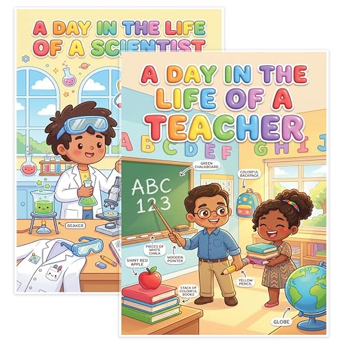 JELLY BEAN GENIUS Teacher and Scientist Mini Poster for Kids – Laminated Double-Sided Community Helpers Career Chart | 8.5x11 Binder Size Classroom Desk Decor - size: 11"L x 8.5"W