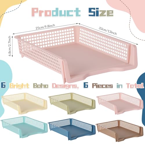 Set of 6 Boho Turn in Trays for Teachers Stackable Classroom Paper Letter Trays Plastic Classroom Desk Letter Organizer Tray Storage Baskets for Library, Drawers, Office, Home - color: Boho