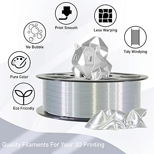 MIKA3D 1.75mm Silk Metallic Silver Shiny PLA 3D Printing Filament, 1KG 2.2Lbs 3D Printing Material with High Diameter Accuracy, Neatly Wound Silk PLA Widely Support for FDM 3D Printers - color: Silk-silver