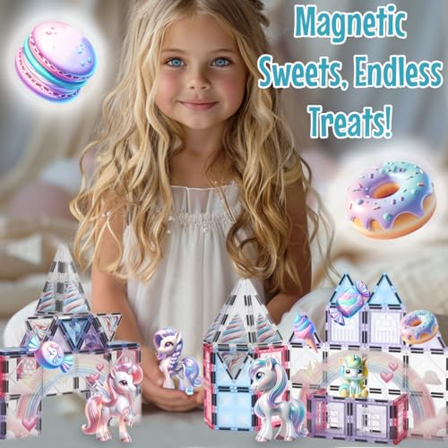 Little Pi Unicorn Magnetic Tiles, Unicorn Toys for Girls Age 4-6 - color: Unicorn Castle