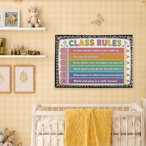 Composition Notebook Classroom Rules Poster Decor Canvas Banner - color: 00-Classroom Rules - Pencil Theme