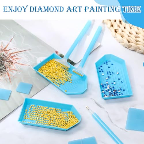 Affrolling 90 Pcs Diamond Art Tools, Drill Pens Trays Glue Clay - color: Blue