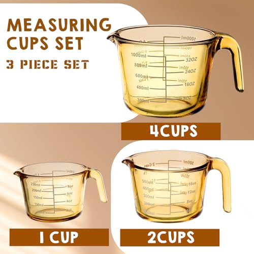 Domensi 3 Pack Glass Measuring Cups 1, 2 & 4 Cup, Measuring Cups for Liquid - size: 1, 2 & 4 Cup