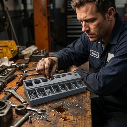 M3 Screw Organizer, Screw Sorting Box Precision Bolt Sorter Tray with 7 Measuring Slots, 3D Printed PLA Material, Ideal for Hardware and Small Parts Storage