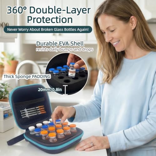 Insulin & Peptide Vial Case for Fridge, 16-Slot Hard Shell - color: Blue-16 Slots