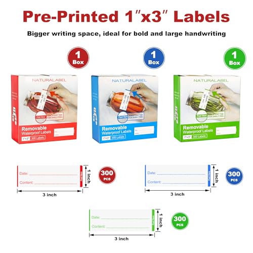 NATURALABEL 900 Removable Freezer Labels with Dispenser, 1" x 3" (3 Colors) - color: Preprinted-assorted