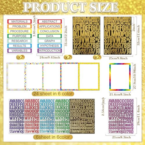 PerKoop 36 Sheets Science Fair Board Poster Boards Supplies 24 Self Adhesive Presentation Subtitles 4 Science Fair Project Titles 8 Personalized Letter Sticker for Classroom (Glitter Neon 1) - color: Glitter Neon
