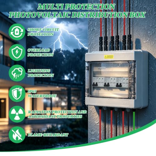 JINDOUZI 3 in 3 Out PV Combiner Box,1000V Solar Combiner Box with DC 20A Circuit Breaker and Surge Protector,IP65 Solar Disconnect Switch Box for Indoor Outdoor Solar Panel System - size: 3 In 3 Out 20A 1000V