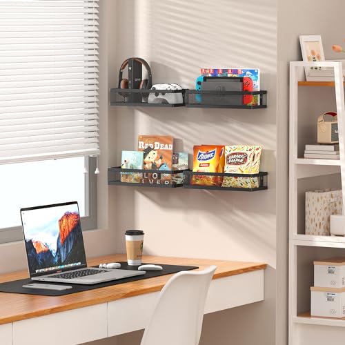 PUSDON Mesh Shower Caddy Wall Mount, Heavy Duty Adhesive Bathroom Shelf Organizer, Rustproof Floating Spice Rack for Kitchen Pantry, Holds 50 LBS, Multi-Purpose Storage Black-2 Packs (Netting) - color: Matte Black, size: Full Mesh (12.6" Wide)