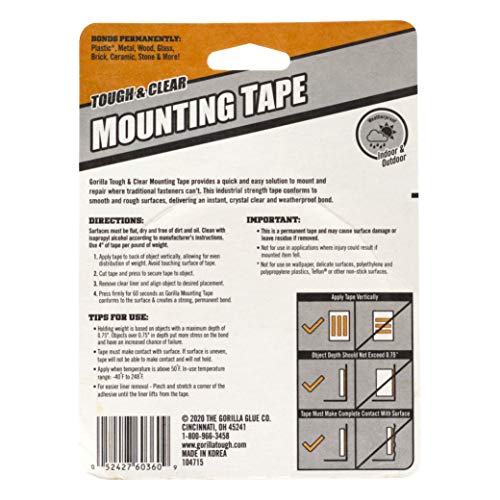 Gorilla Tough & Clear Double Sided Mounting Tape, Clear Tape, 1" x 150" - Weatherproof for Indoor or Outdoor (Pack of 6) - size: 6 - Pack