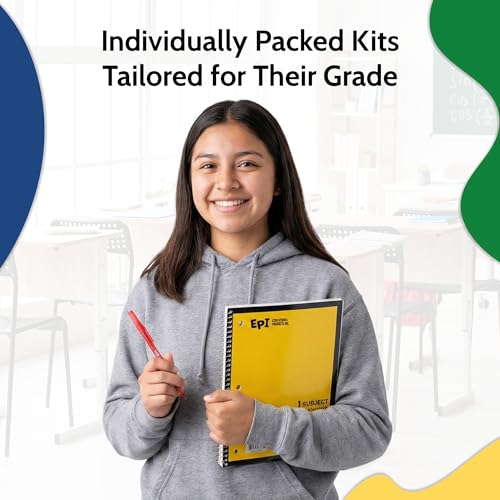 EPI Essentials Back to School Supplies for Kids – 50 Items in Kit – Kindergarten to 12th Grade School Supply Packs – Wide-Ruled Bundle with Composition Notebooks – Suitable for Homeschooling - size: K-12th Grade, style: Single Pack
