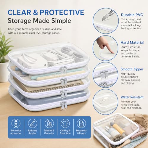 Clear Hard Shell Zipper Case,Transparent Double Zippers Hard Pouch with 3pcs,Portable Travel Organizer Bin for Toy Storage - color: White, size: 3pcs-L