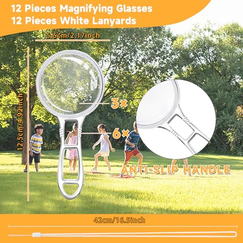 12Pcs Magnifying Glass for Kids 12Pcs Lanyards Plastic Magnifier Hand Lens