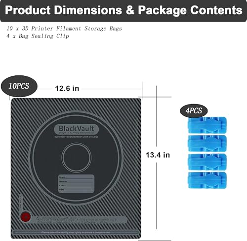 GAOJU 3D Printer Filament Storage Bags Light-Proof Vacuum Storage Kit 3D Printer Filament Vacuum Sealed Bags 3D Printer Accessories with USB Pump Dust Proof and Humidity Resistant (12.6 * 13.4 in) - color: 10pcs Black Bags