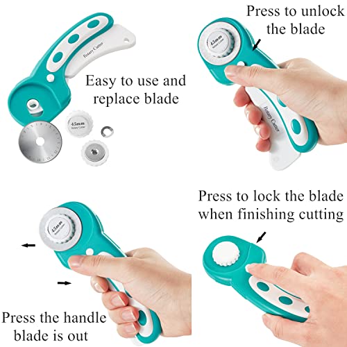Headley Tools Rotary Cutter Set - 45mm Fabric Cutter, 5 Extra Rotary Blades, A3 Cutting Mat, Quilting Ruler and Sewing Clips, Craft Knife Set, Ideal for Crafting, Sewing, Patchworking,Turquoise - color: Turquoise, size: A3 Rotary Cutter Set