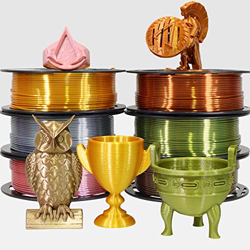 MIKA3D 1.75mm Silk PLA Filament 6 in 1 Bundle Pack, 6 Metallic Shiny Colors: Gold/Silver/Copper/Bronze/Coffee Gold/Rose Gold, Each Spool 250g, 6 Spools Packed, Total 1.5Kg 3D Printing Material - color: Gold+silver+copper+bronze+coffee Gold+rose Gold