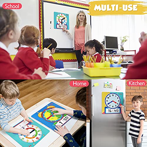 Large Magnetic Dry Erase Learning Clock for Kids Learn to Tell Time,12" Demonstration Teaching Time Practice Clock Analog Clocks with Pen, Classroom Supplies Homeschool Essentials Learning Resources - color: Light Blue