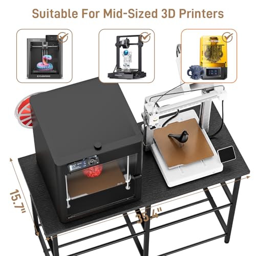 3D Printer Table with Filament Storage, Heavy Duty Metal 3D Printer Stand for 2 Printers, Anti-Vibration 3D Print Desk with Spool Holder for Workshop, Studio, Home Office - color: Black