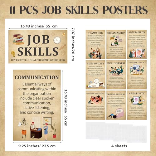 Outus 11 Pcs Retro Job Skills Posters Educational Bulletin Board Set - style: Retro