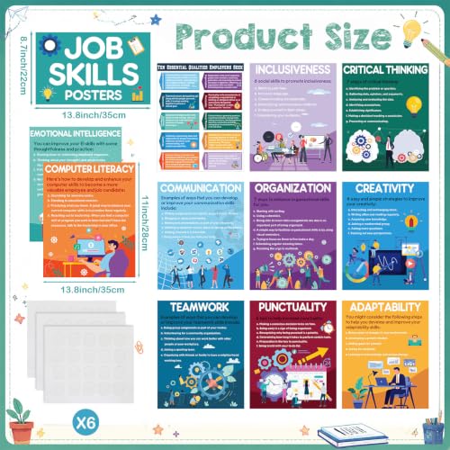 Pasimy 12 Pcs Job Skills Posters High School College Classroom Decorations - style: Job Skills