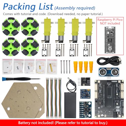 Freenove Omni Wheel Car Kit for Raspberry Pi Pico 1 2 W (Not Included), 3-wheel and 4-wheel Forms, Accelerometer Module, Compass Module, Ultrasonic Distance Sensor - color: Without Raspberry Pi Pico