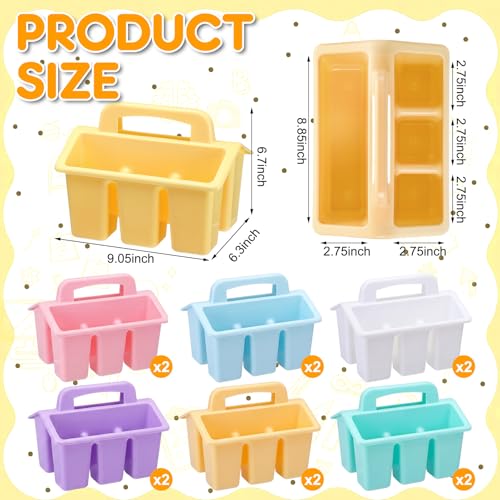 Qunclay 12 Pack Plastic Caddy with Handle Pastel Color 4 Compartment Classroom Caddies Organizer Protable Craft Storage Classroom Caddy Organization for Teachers Pencil Crayon Marker School Supplies