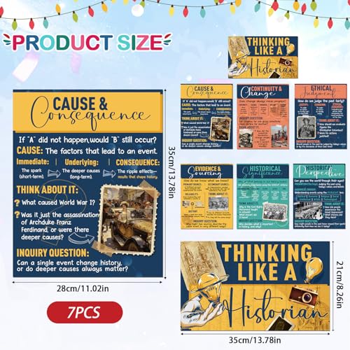 Aposwow Social Studies Classroom Decorations - 7 Pcs Think Like a Historian Posters, World History Bulletin Board Decorations for High School Wall Office Supplies - color: Social Studies