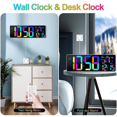 17.2" Large Digital Wall Clock 10 RGB Colors 9 Group Timer Remote Control - color: White Shell&rgb