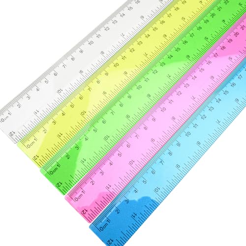 5PCS Plastic Measuring Rulers 12in (30cm), Inch Centimeter Scale, Green - color: Green