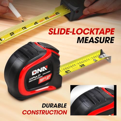 DNA Motoring TOOLS-00041 Heavy Duty Steel Blade Imperial Measuring Tape - 25 ft. Tape Reel with 1/16 inch Graduations, Push Button Lock - size: 7.6 m
