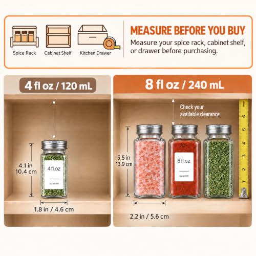 ComSaf Glass Spice Jars with Shaker Lids 8 oz 6 Pack Square - size: 8 fl oz x 6 - Shaker Lids