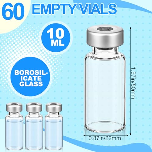 60 Pack Empty Vials for Injection Clear Glass Sample Vials, 10ml - size: 10ml
