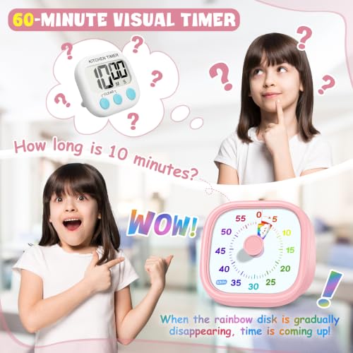 HIPPIH Visual Timer for Kids, 60-Minute Countdown Silent Operation Timer - color: Pink