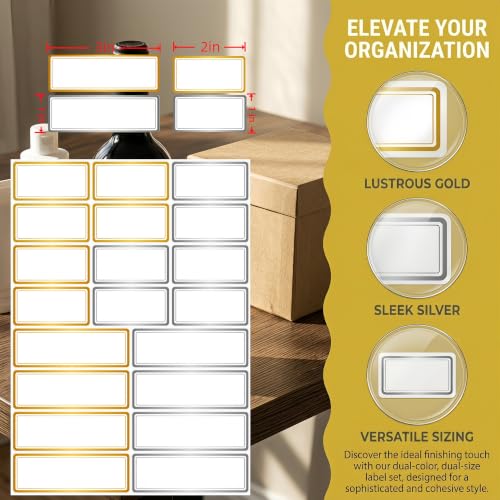 Waterproof Removable Gold Silver Border Labels 1×2 & 1×3 Inch for Office - style: Gold & Silver Border