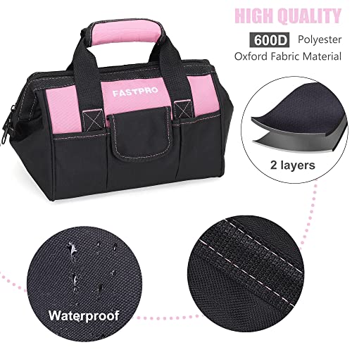 FASTPRO 12-Inch Pink Tool Bag, Wide Mouth Open Storage Bag - size: 12-inch