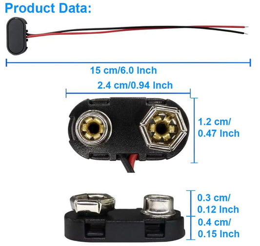 California JOS 9V Battery Connector, 9 Volt Buckle Connector Hard Plastic Shell Used in Student Experiment or Other Equipment with Battery (T-Type,12PCS)
