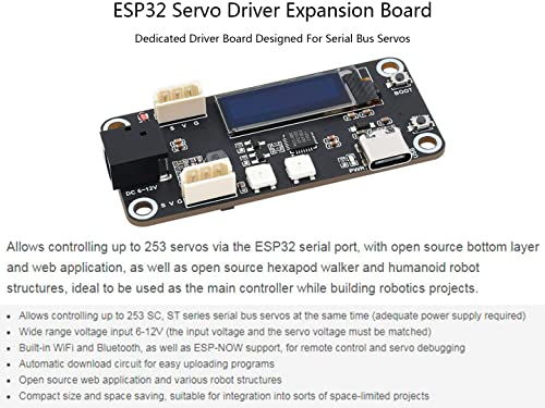 ESP32 Servo Driver Expansion Board, Built-in WiFi and Bluetooth, UART Serial Bus Control up to 253 Servos via ESP32 Serial Port Open Source Web Application and Various Robot Structures - color: ESP32 Servo