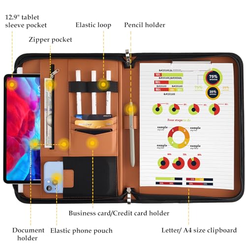 ProCase Portfolio Business Padfolio Folder with Zipper -Tan - color: Tan