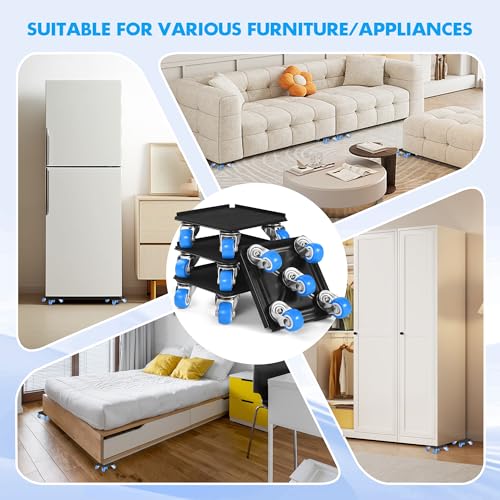 Heavy Duty Furniture Moving Tool Set, Supports up to 1000 Pounds, 5 Wheel Metal Furniture Mover, Furniture Dolly, Appliance Furniture Sliders with Wheels, Furniture Lifter Tool (Blue, 4.3" x4.3") - size: 4.3" x4.3"